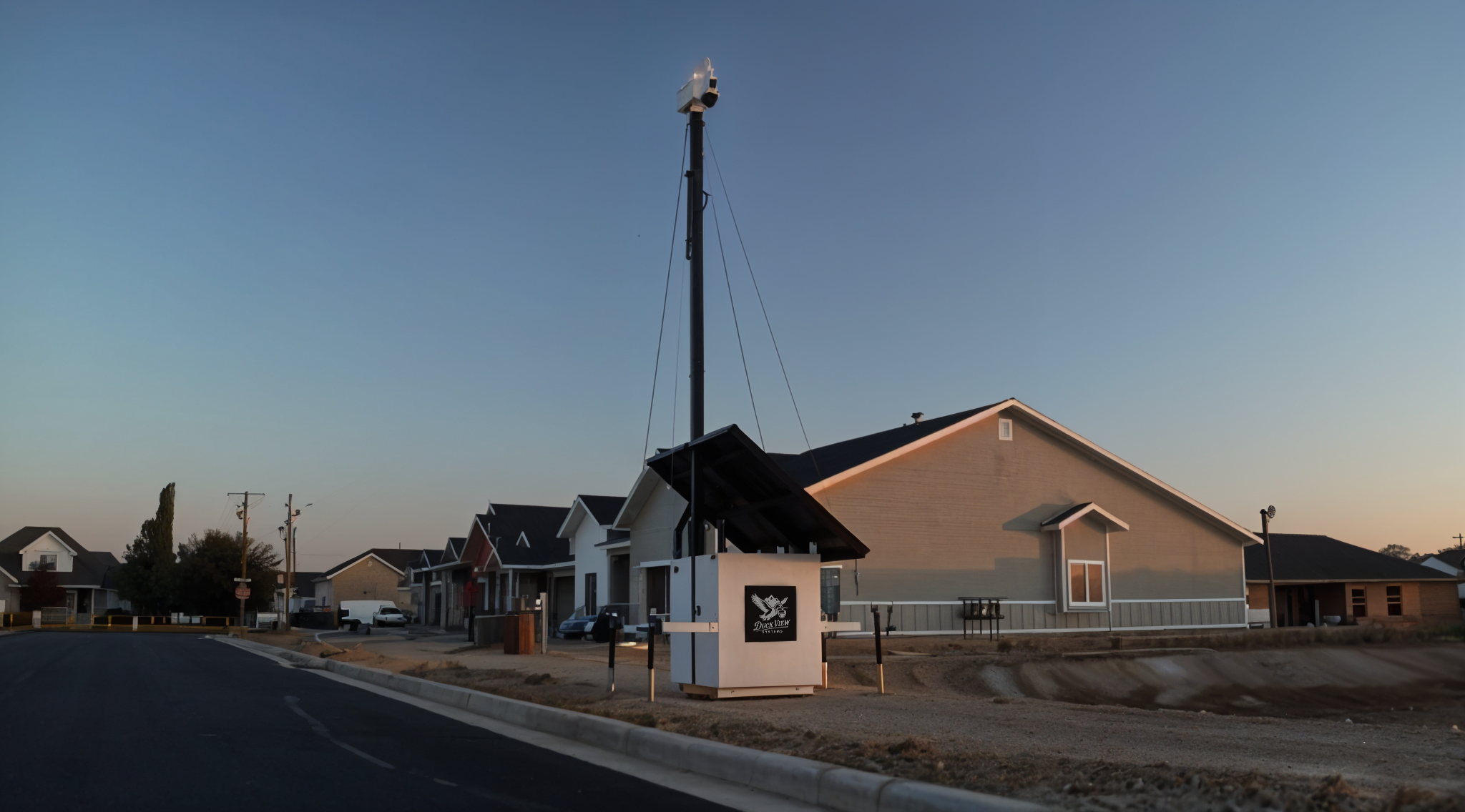 Temporary Security Solutions for Residential Sites Temporary security solutions installed in a residential area, using mobile surveillance towers to monitor neighborhoods, deter crime, and protect property.