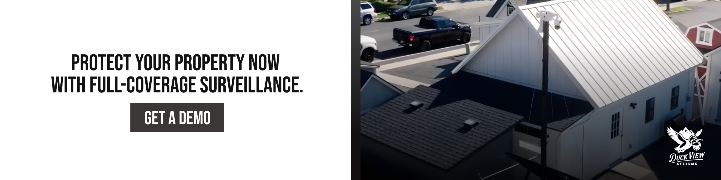 Full-Coverage Surveillance Protection A 360 Security Camera installed on a property for full-coverage monitoring, promoting a demo request for enhanced site protection.