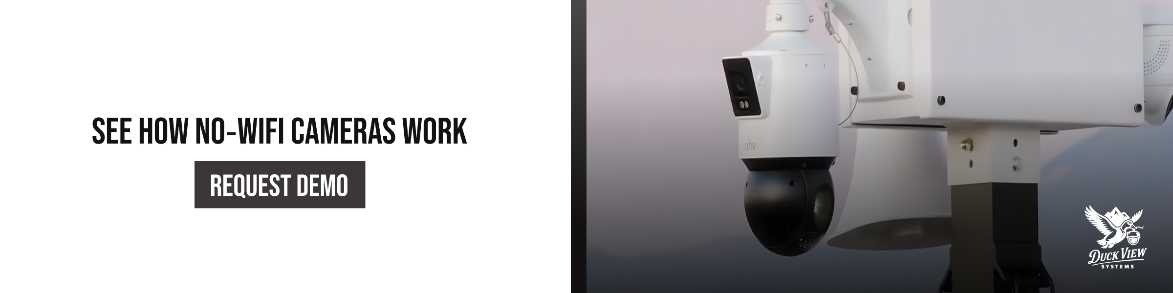 How No WiFi Security Cameras Work Image showing a no wifi security camera mounted outdoors with a demo prompt, illustrating how a no wifi security camera operates in remote areas.