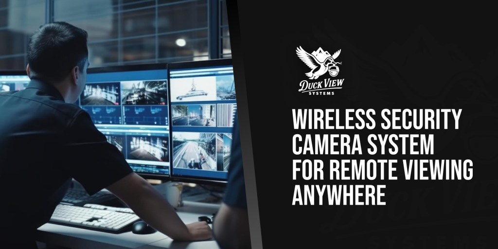 Operators monitor live surveillance feeds on screens, demonstrating a wireless security camera system with remote viewing for sites anywhere
