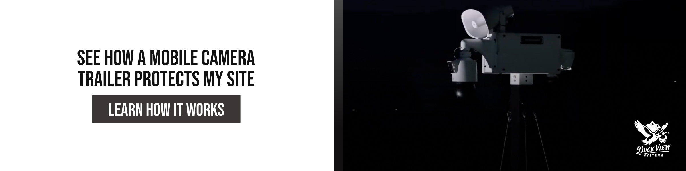 See How a Mobile Camera Trailer Protects Your Site Call-to-action banner showing a mobile camera trailer with elevated surveillance equipment at night, promoting how a mobile camera trailer protects a site with real-time monitoring and security coverage.