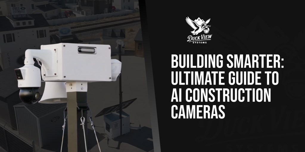 Mobile surveillance trailer with mounted AI construction cameras overlooking an active job site for real-time monitoring and site security.