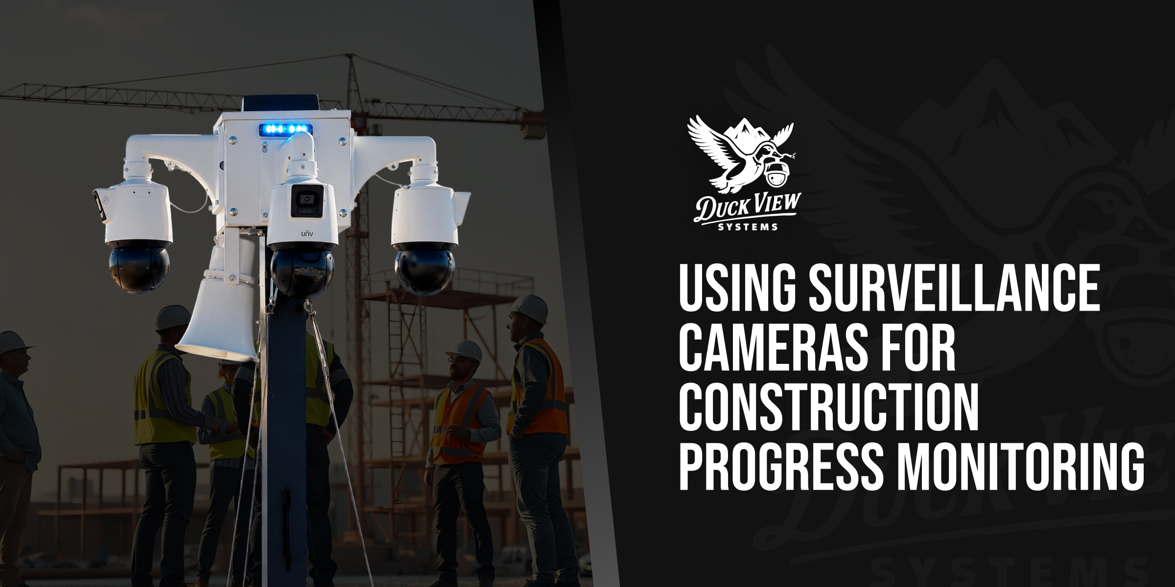 Construction progress monitoring with AI surveillance cameras providing continuous job site visibility and progress tracking.