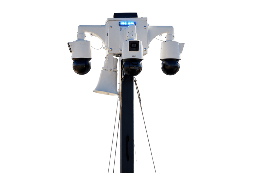 Construction Site Vandalism Camera With Active Deterrence Active security camera system helps prevent construction site vandalism with PTZ cameras, lights, and speaker alerts.