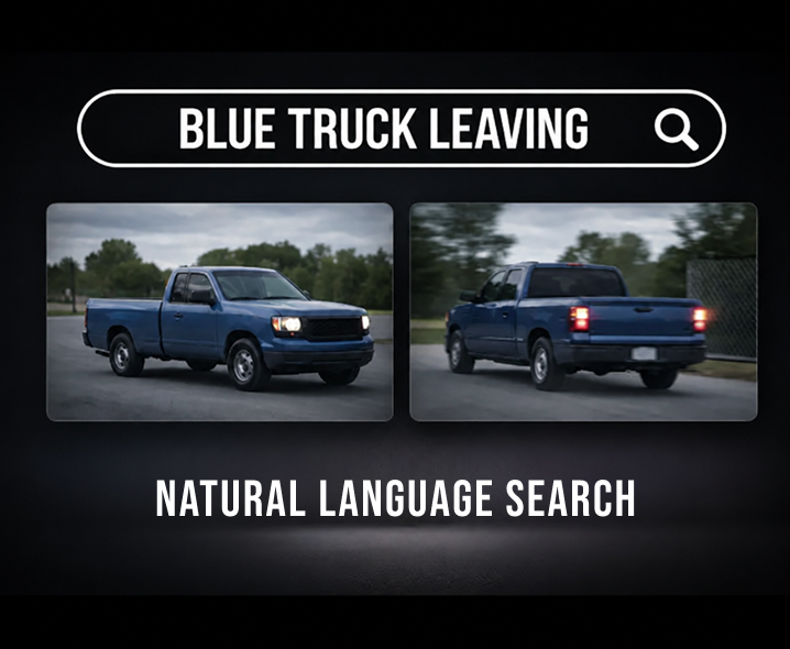 AI Natural Language Search for Site Security AI natural language search identifies a blue truck leaving to help investigate construction site vandalism incidents.