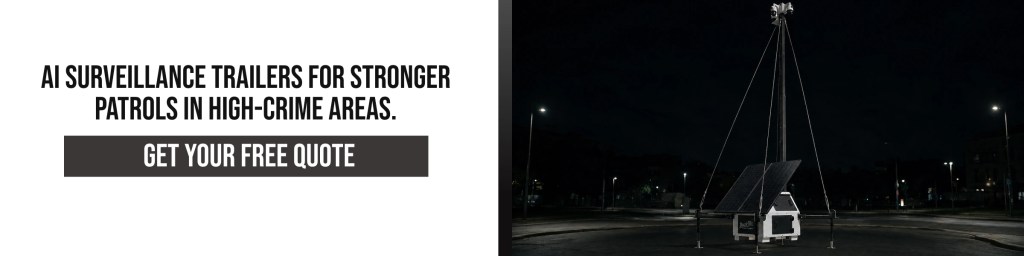 AI surveillance trailers support stronger patrols in high-crime areas with nighttime monitoring and elevated camera coverage.